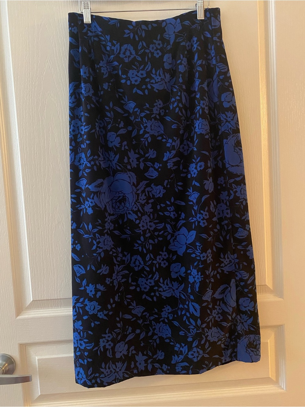 VINTAGE Maxi Slip Skirt w/ Back Slip in Black & Blue Floral